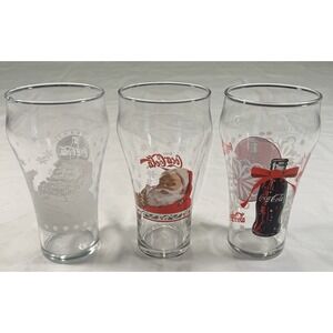 Lot of 3 Coca Cola Santa Glasses Santa Holding Coca Cola Bottle Clear 20 FL OZ